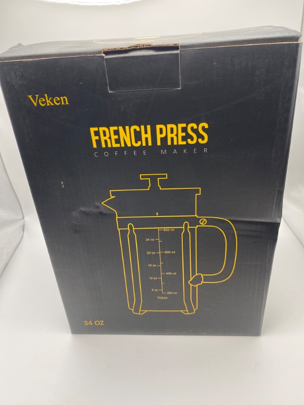 Photo 4 of Veken French Press Coffee & Tea Maker, 304 Stainless Steel Heat Resistant Borosilicate Glass Coffee Press, Durable Easy Clean 100% BPA Free, 34oz, Copper