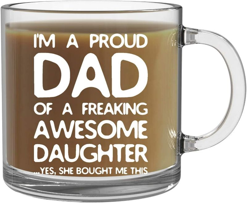 Photo 1 of Proud Dad Of A Freaking Awesome Daughter - 13oz Clear Glass Coffee Mug - Best Fathers Day Gag Gifts For Dad From Daughter - Unique Gift Idea For Men, Birthday Present For a Father - By CBT Mugs New