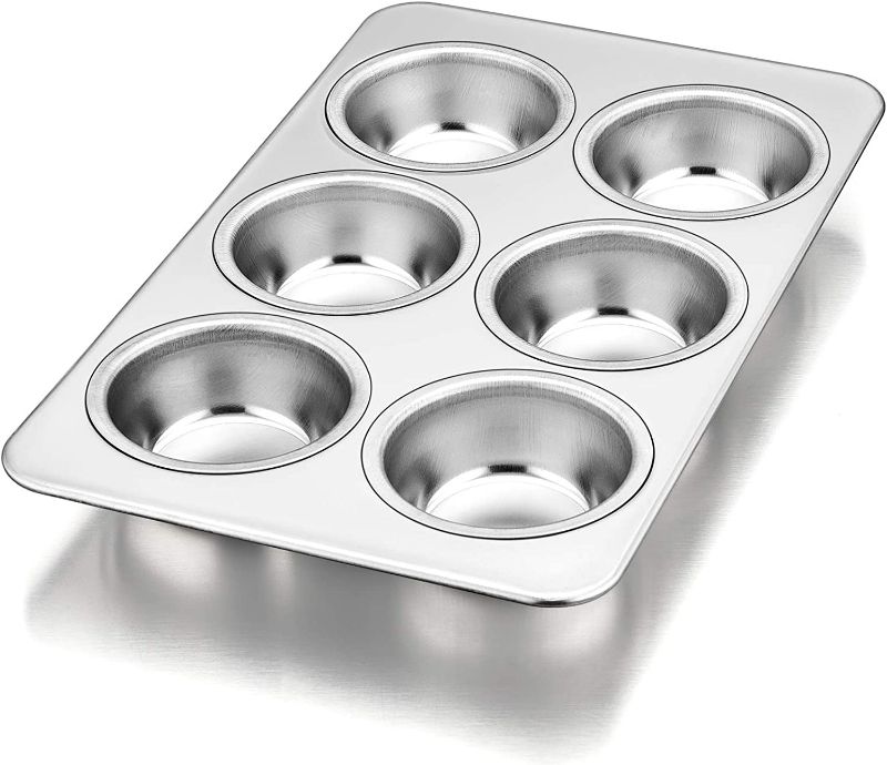 Photo 1 of P&P CHEF Muffin Pan Cupcake Baking Pan, 6-Cups Mini Stainless Steel Muffin Tray, Metal Cupcake Pan for Cake Tart Brownie Quiche, Food Safety & Heavy Duty, Easy Release & Dishwasher Safe New