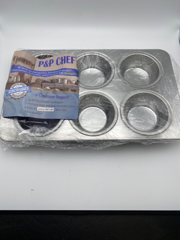 Photo 5 of P&P CHEF Muffin Pan Cupcake Baking Pan, 6-Cups Mini Stainless Steel Muffin Tray, Metal Cupcake Pan for Cake Tart Brownie Quiche, Food Safety & Heavy Duty, Easy Release & Dishwasher Safe New