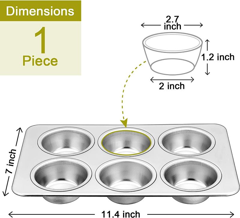Photo 2 of P&P CHEF Muffin Pan Cupcake Baking Pan, 6-Cups Mini Stainless Steel Muffin Tray, Metal Cupcake Pan for Cake Tart Brownie Quiche, Food Safety & Heavy Duty, Easy Release & Dishwasher Safe New
