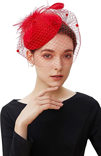 Photo 1 of BABEYOND Fascinator Hat Veil Feather Fascinators Hair Clip Tea Party Pillbox Derby Hat Fascinator Bridal Wedding Veil