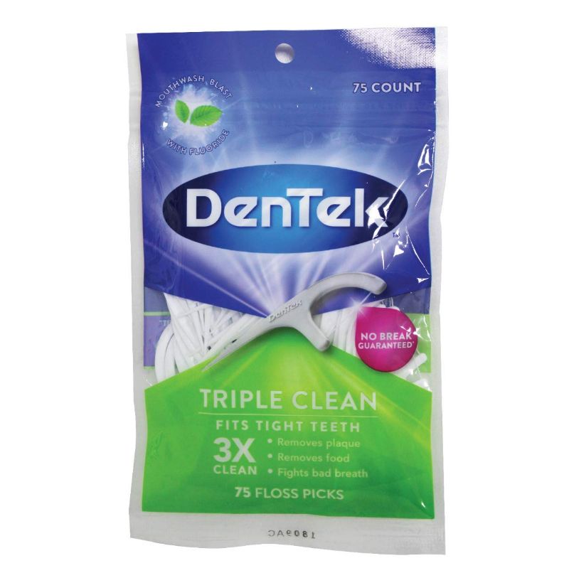 Photo 1 of Dentek Triple Clean Floss Picks, Fresh Mint, 75 Ct. 3 pack New