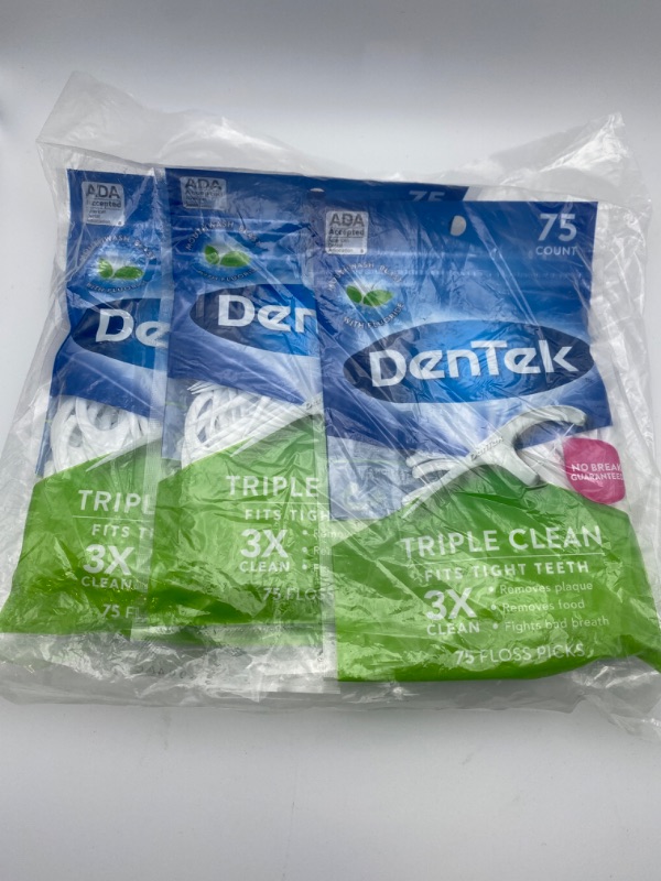 Photo 4 of Dentek Triple Clean Floss Picks, Fresh Mint, 75 Ct. 3 pack New