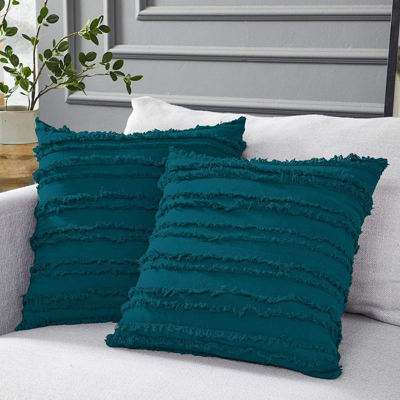 Photo 1 of Longhui bedding Teal Throw Pillow Covers for Couch Sofa Bed, Cotton Linen Decorative Pillows Cushion Covers, 20 x 20 inches, Set of 2 New