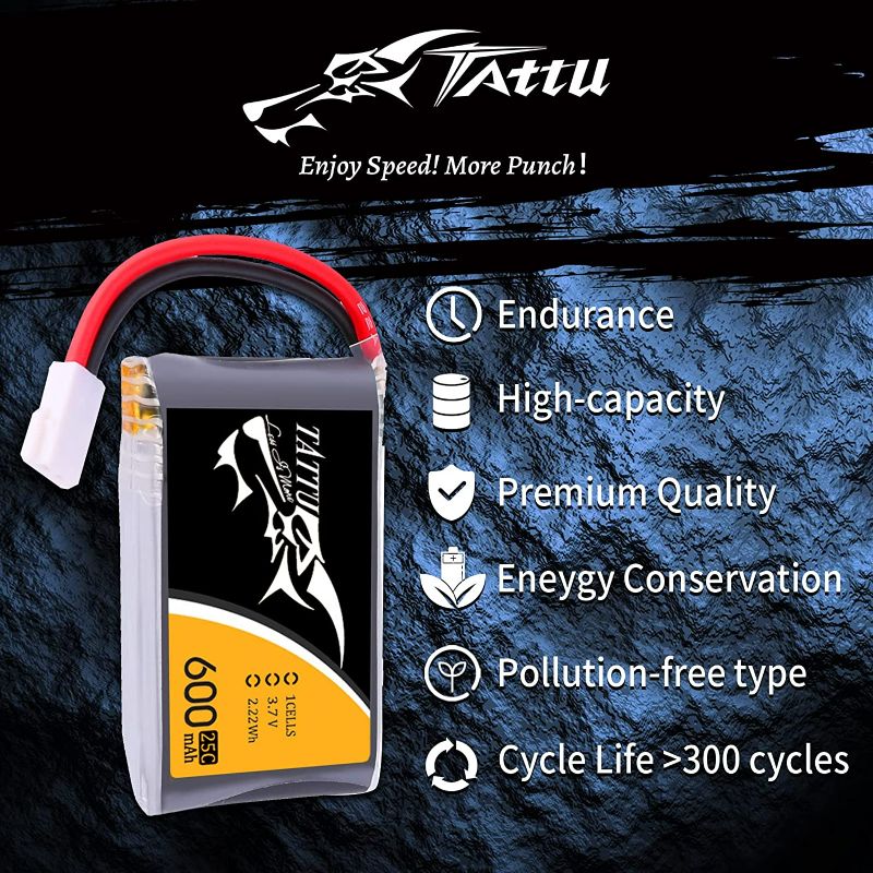 Photo 3 of Tattu 6pcs 3.7V 600mAh LiPo Battery Pack 25C 1S with Molex Plug Compatible with Syma X5 X5C X5SW X5SC-1 CX-3W CX-31 M68 M68R UDI U45 Beginners X708W Wi-Fi FPV Training RC Quadcopter New