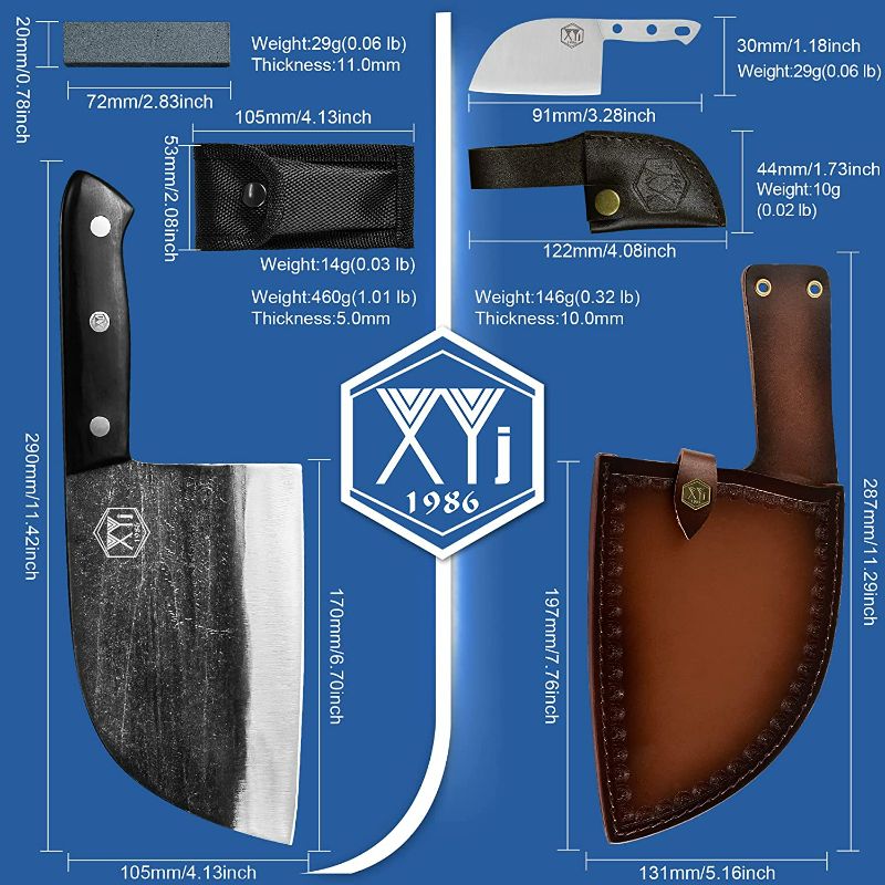 Photo 3 of XYJ Authentic Since 1986,Outstanding Ancient Forging,6.7 Inch Full Tang,Serbian Chefs knife,Chef Meat Cleaver,Kitchen Knives,Set with Leather Sheath,Take Carrying,Butcher,for Camping or Outdoor New