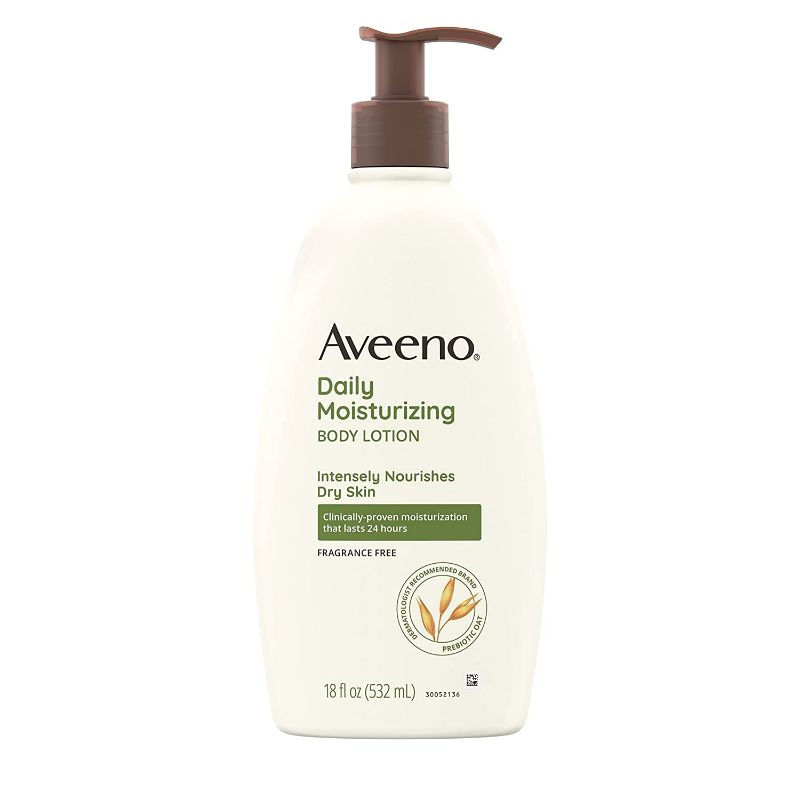 Photo 1 of Aveeno Daily Moisturizing Body Lotion with Soothing Prebiotic Oat, Gentle Lotion Nourishes Dry Skin With Moisture, Paraben-, Dye- & Fragrance-Free, Non-Greasy & Non-Comedogenic, 18 fl. oz New