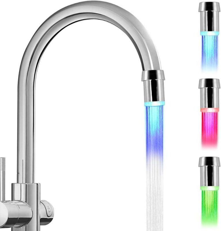 Photo 1 of 2-Pack 3-color LED Kitchen Water Faucet Head, Upgrade Temperature Sensitive Gradient Water Stream Color Changing Kitchen Spray Head Adapter Sink Lights for Kitchen and Bathroom, No Electric New