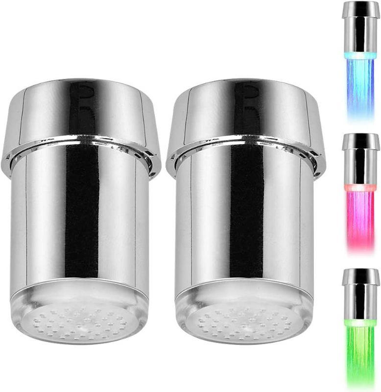 Photo 2 of 2-Pack 3-color LED Kitchen Water Faucet Head, Upgrade Temperature Sensitive Gradient Water Stream Color Changing Kitchen Spray Head Adapter Sink Lights for Kitchen and Bathroom, No Electric New