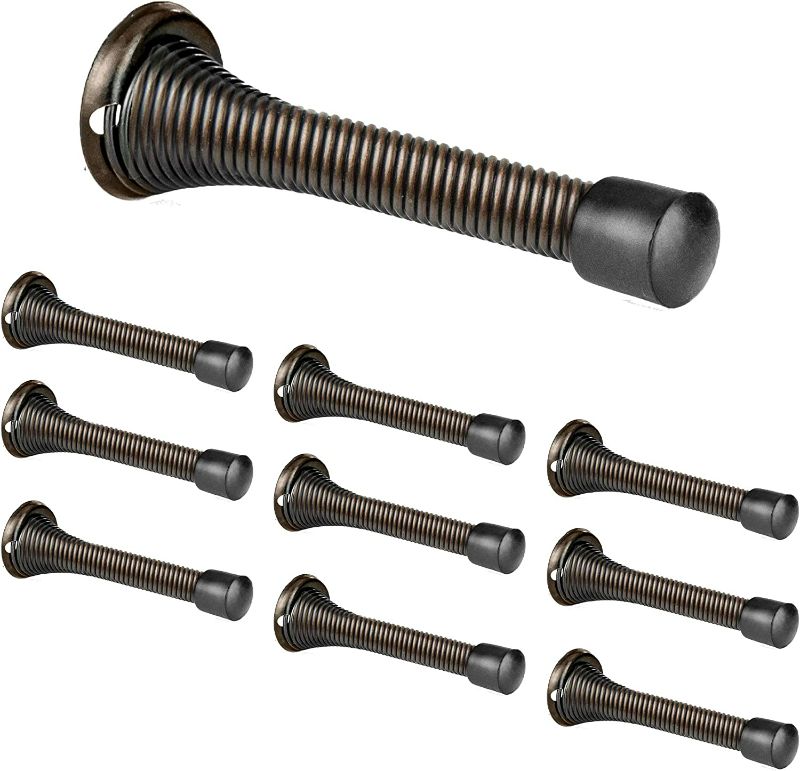Photo 1 of Ilyapa Spring Door Stops - 10 Pack 3 ¼ Inch Heavy Duty Door Stop - Traditional Spring Door Stop - Oil Rubbed Bronze w/Rubber Bumper New