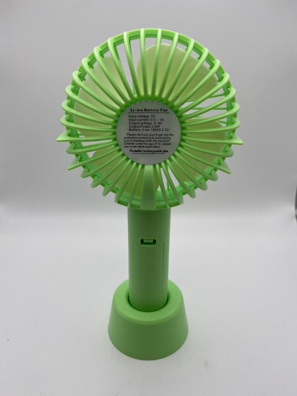 Photo 6 of Comfort Zone CZPF402GN 4” 3-Speed Handheld Rechargeable Fan - Lithium Ion Battery Operated, Micro USB Cable - Powerful, Mini Hand Fan - Lightweight, Green New