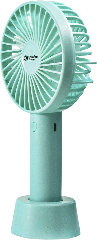 Photo 1 of Comfort Zone CZPF402GN 4” 3-Speed Handheld Rechargeable Fan - Lithium Ion Battery Operated, Micro USB Cable - Powerful, Mini Hand Fan - Lightweight, Green New