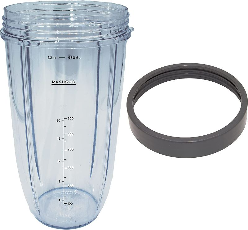 Photo 3 of Blendin Replacement 32 Ounce Extra Large Cup Jar with Comfort Lip Ring, Compatible with Nutribullet 600W, 900W, NB-101B, NB-101S, NB-201, NBR-0601, NBR-1201, NB9-1301, 900 Pro Series Blenders New