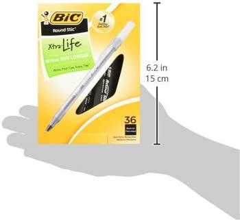 Photo 4 of BIC Round Stic Xtra Life Ballpoint Ink Pens, Medium Point (1.0mm), Black Pens, Flexible Round Barrel For Writing Comfort, 144-Count new