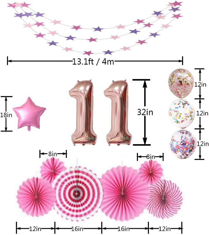 Photo 2 of 11 Rose Gold Number Foil Balloons for 11th Birthday Party Sign Supplies, Boy's/Girl's Birthday Party Decorations new 