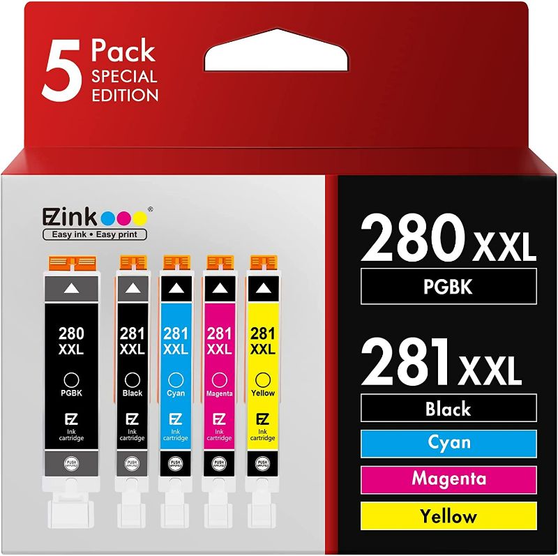 Photo 1 of E-Z Ink (TM Compatible Ink Cartridge Replacement for Canon PGI-280XXL CLI-281XXL 280 XXL 281 XXL Compatible with PIXMA TR7520 TR8520 TS6120 TS6220 TS8120 TS8220 TS9120 TS9520 TS6320 TS9521C (5 Pack) new