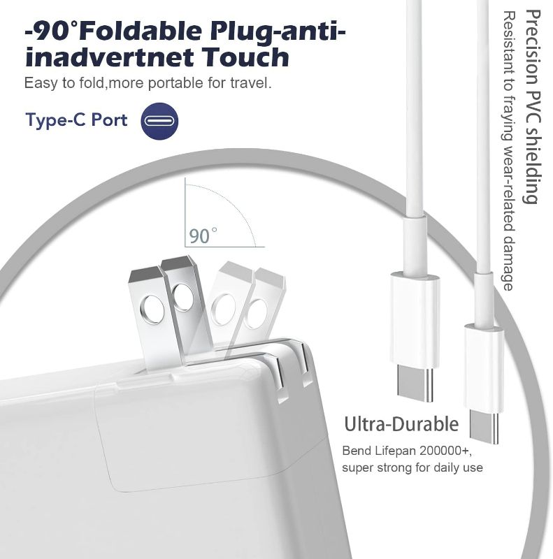 Photo 2 of Mac Book Pro Charger - Azagxed 61W USB-C Power Adapter with USB-C Charge Cable(6.6 ft),Compatible with MacBook Pro 13” 2016-2020;MacBook Air 13” 2018-2020;MacBook 12” 2015-2017;Ipad pro 2018-2021. New