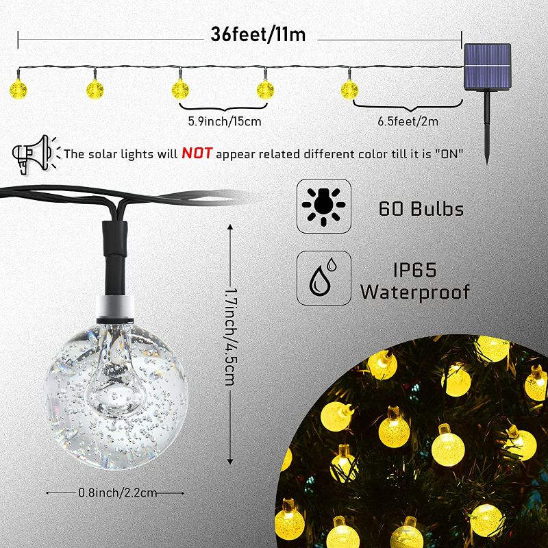 Photo 4 of Solar String Lights Globe Outdoor - 36FT 60 LED Solar Crystal Ball String Lights Waterproof, 8 Mode Warm White Balls Solar Powered Fairy Lights for Garden, Patio, Gazebo, Yard, Party, Decoration New