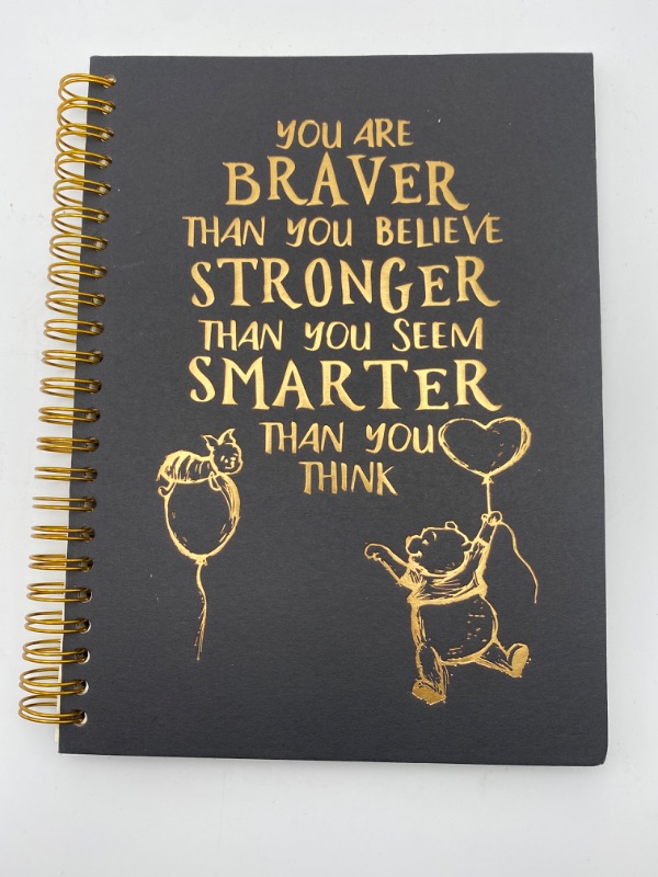 Photo 1 of Black and gold Whinnie the Pooh notebook "you are braver than you believe stronger than you seem smarter than you think New