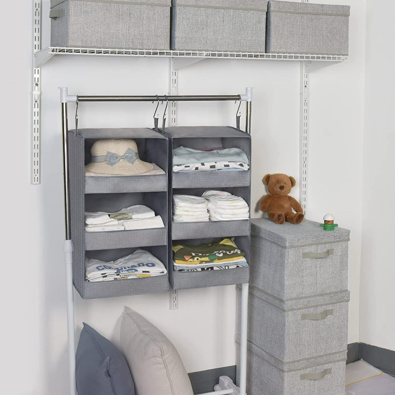 Photo 3 of GRANNY SAYS 3-Shelf Closet Hanging Organizers, Foldable Hanging Closet Shelves, Hanging Organizers for Locker & Camper, Gray, 2-Pack new