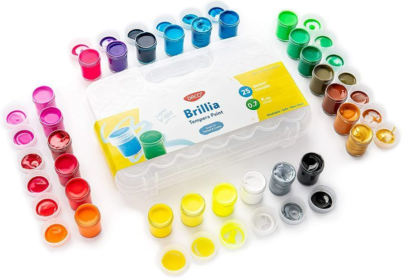 Photo 1 of DACO Brillia Kids Paint, 25 Colors Art Set, 0.7 fl.oz (20ml) Paint Pots with Carry Case, School Supplies for Kids, Non Toxic Tempera Paint, Washable Paint for Kids, Art and Craft Supplies & Materials new