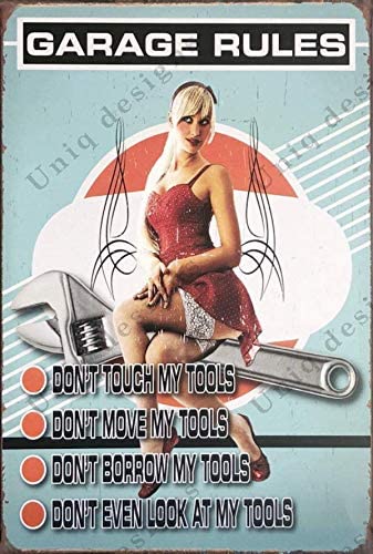 Photo 1 of UNiQ Designs Vintage Tin Signs My Women Garage Rules Metal Sign-Perfect garage sign, bar signs, garage poster or auto shop decor to compliment any shop rules sign-Vintage Garage Decor Tin Sign 12 x 8 New