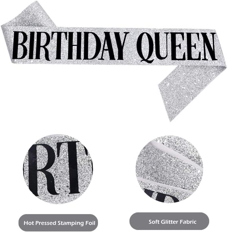 Photo 4 of Birthday Queen Sash & Rhinestone Tiara Kit - 16th, 21st, 30th Birthday Gifts Glitter Decoration Sash for Women Birthday Party Supplies (Silver) New