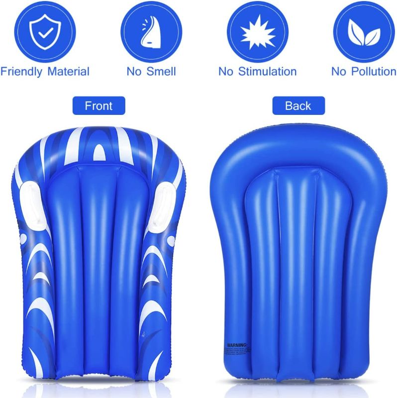 Photo 3 of CLISPEED Inflatable Bodyboard Beach Float with Handles Portable Inflatable Surfboard Pool Float for Kids Beach Surfing Swimming Summer Water Fun (Blue) New