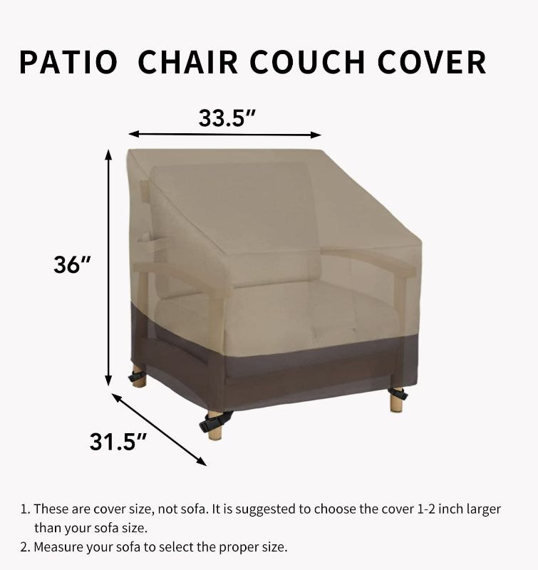 Photo 4 of Easy-Going Waterproof Outdoor Lounge Chair Cover, Heavy Duty Patio Couch Cover, Windproof Outdoor Furniture Cover with Air Vent (1 Pack-33.5Wx31.5Dx36H inch, Camel/Dark Brown) New