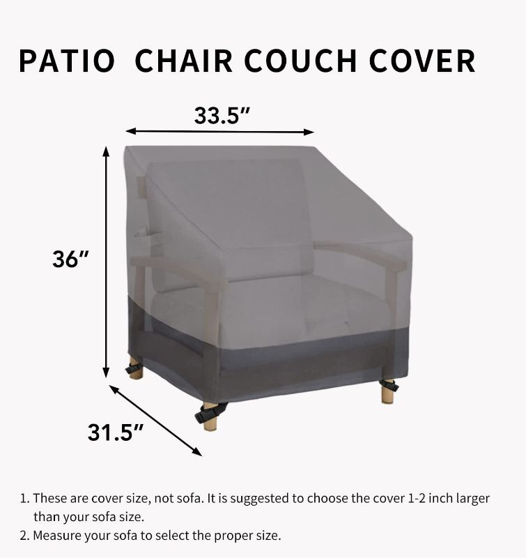 Photo 4 of Easy-Going Waterproof Outdoor Lounge Chair Cover, Heavy Duty Patio Couch Cover, Windproof Outdoor Furniture Cover with Air Vent (1 Pack-33.5Wx31.5Dx36H inch, Gray/Dark Gray) New