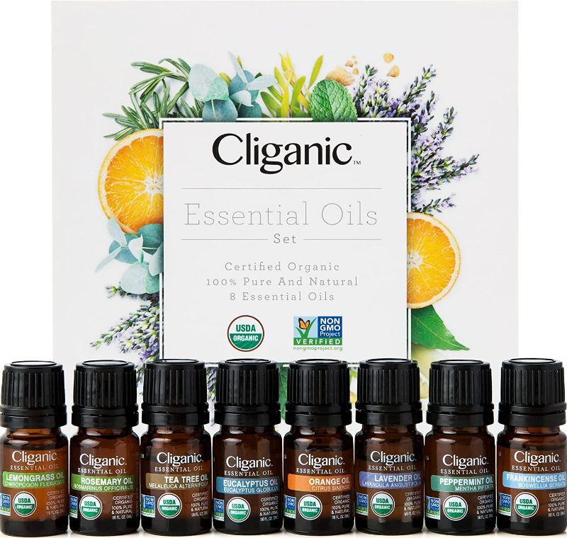 Photo 1 of Cliganic Organic Aromatherapy Essential Oils Gift Set (Top 8), 100% Pure - Peppermint, Lavender, Eucalyptus, Tea Tree, Lemongrass, Rosemary, Frankincense & Orange new