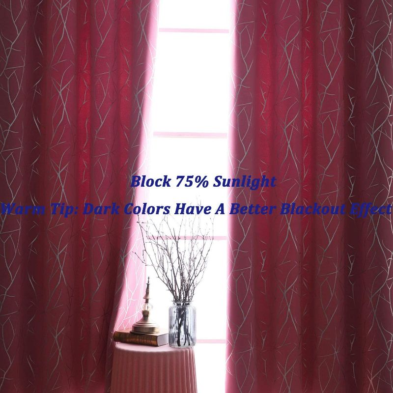 Photo 4 of Estelar Textiler Window Curtains Thermal Insulated Blackout Room Darkeing Curtains with Silver Tree Branches Design for Baby Room 38W x 72L Inch Pink 1 Pair New