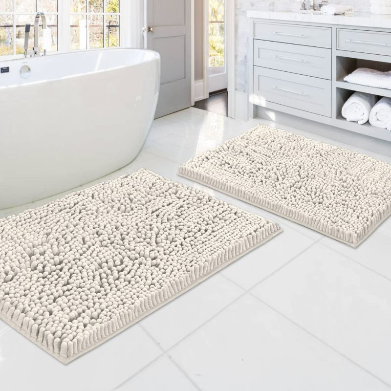 Photo 1 of Bathroom Rugs Bath Mats for Bathroom Non Slip Luxury Chenille Bathroom Rugs Extra Soft Absorbent Shaggy Bathroom Mat Rugs Washable Fast Dry Bathroom Rugs Sets 2 Piece (Ivory, 20" x 32"/17" x 24") New