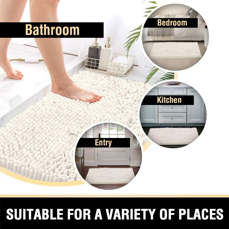 Photo 5 of Bathroom Rugs Bath Mats for Bathroom Non Slip Luxury Chenille Bathroom Rugs Extra Soft Absorbent Shaggy Bathroom Mat Rugs Washable Fast Dry Bathroom Rugs Sets 2 Piece (Ivory, 20" x 32"/17" x 24") New