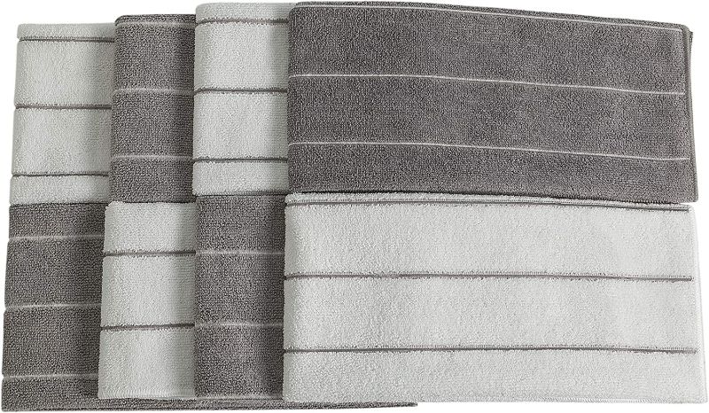 Photo 2 of Microfiber Kitchen Towels - Super Absorbent, Soft and Solid Color Dish Towels, 8 Pack (Stripe Designed Grey and White Colors), 26 x 18 Inch New