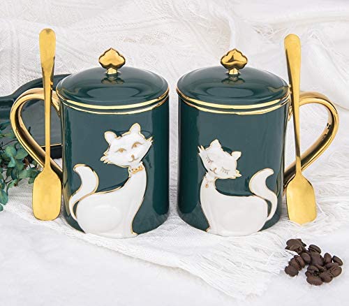 Photo 1 of FEIYABDF Couple Cat Pattern Porcelain Coffee Mug.Using Colored Ceramic and Gilding Process.Suitable for Married Couples Anniversary, Anniversary, Wedding, Engagement Valentines Day Girlfriend Wife. new