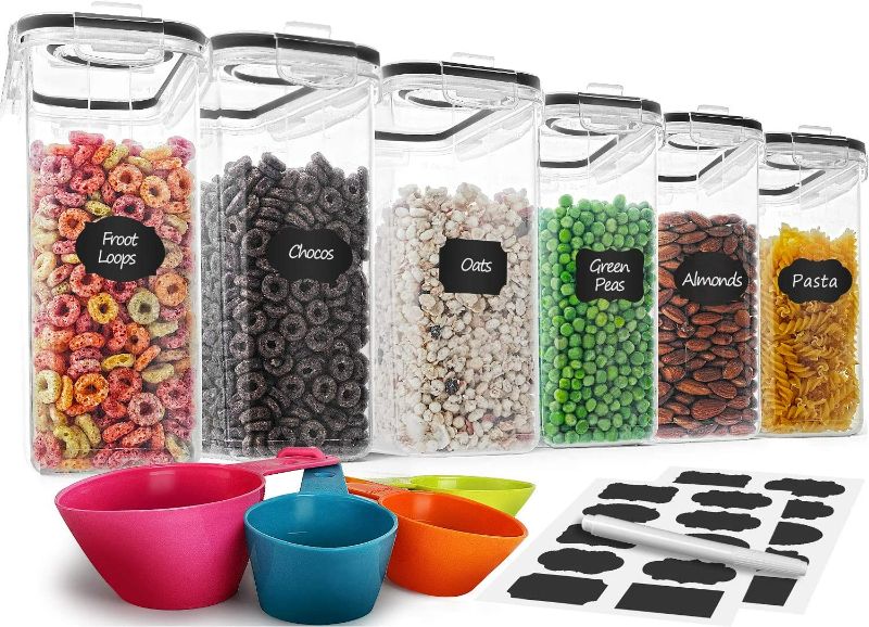 Photo 1 of Cereal Container Set, MCIRCO Airtight Food Storage Containers ((4L /135.2oz) Set of 6, BPA Free Cereal Dispensers with Measuring Tools
