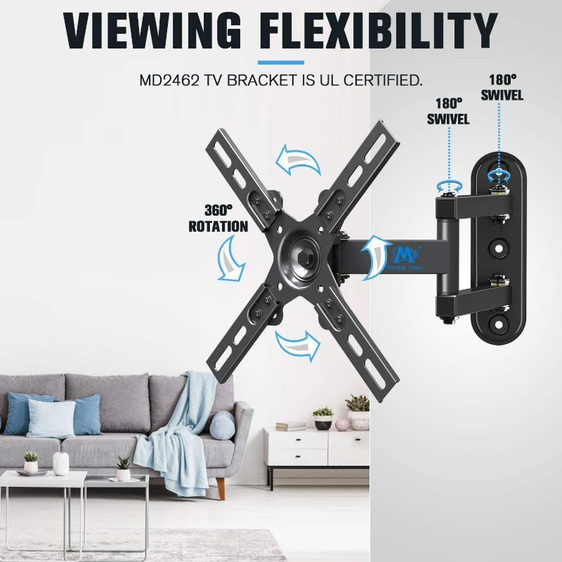 Photo 4 of Mounting Dream Monitor Wall Mount for Most 17-39 Inch (Some up to 42 inch)?UL Listed TV Mount TV Bracket with Articulating Arms Tilt Swivel Extension Rotation, Up to VESA 200x200mm and 33 lbs, MD2462 New