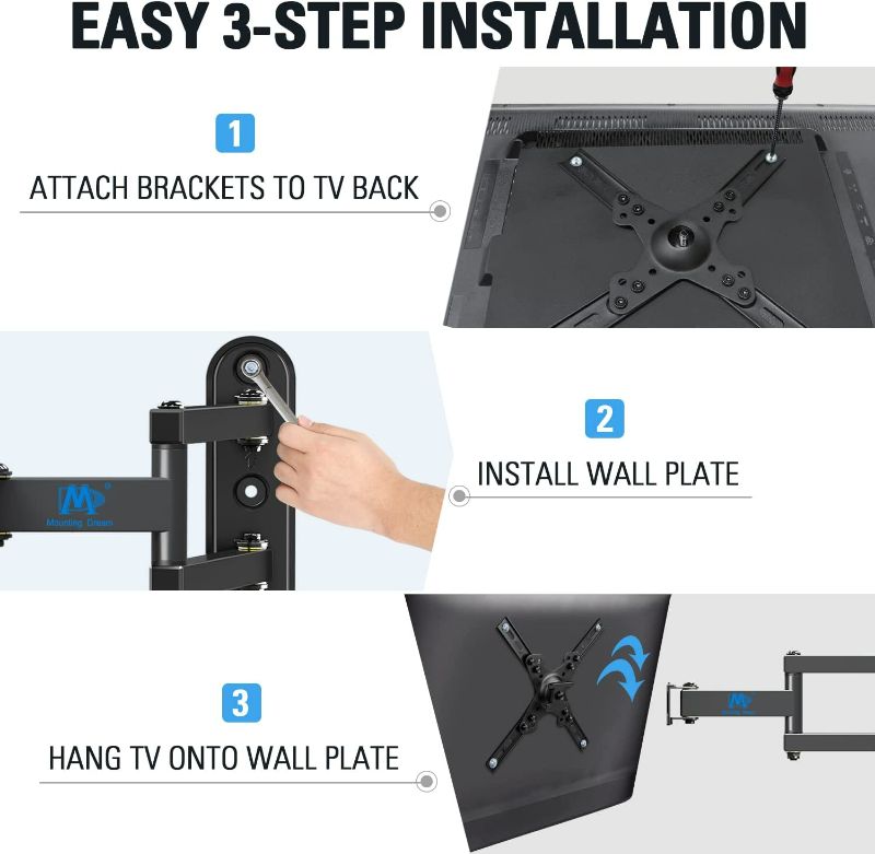 Photo 5 of Mounting Dream Monitor Wall Mount for Most 17-39 Inch (Some up to 42 inch)?UL Listed TV Mount TV Bracket with Articulating Arms Tilt Swivel Extension Rotation, Up to VESA 200x200mm and 33 lbs, MD2462 New
