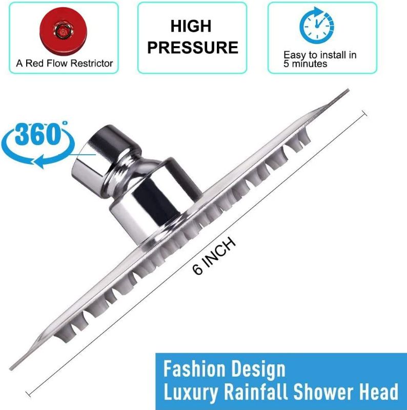 Photo 3 of High Pressure Shower Head, 6 Inch Rain Showerhead, Ultra-Thin Design-Best Pressure Boosting-Awesome Shower Experience, NearMoon High Flow Stainless Steel Rainfall Shower Head (Chrome Finish) New