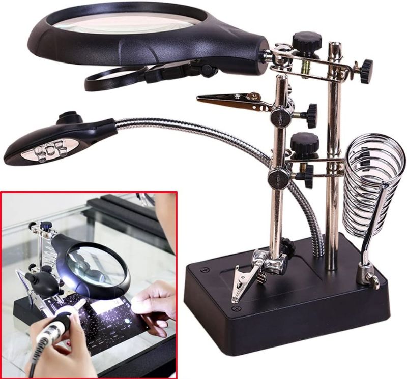 Photo 1 of AORAEM LED Light Helping Hands Magnifier Station,2.5X 7.5X 10X Magnifying Glass Soldering with Clamp and Alligator Clips Desktop Magnifer Stand for Craft Carving Jewelry New