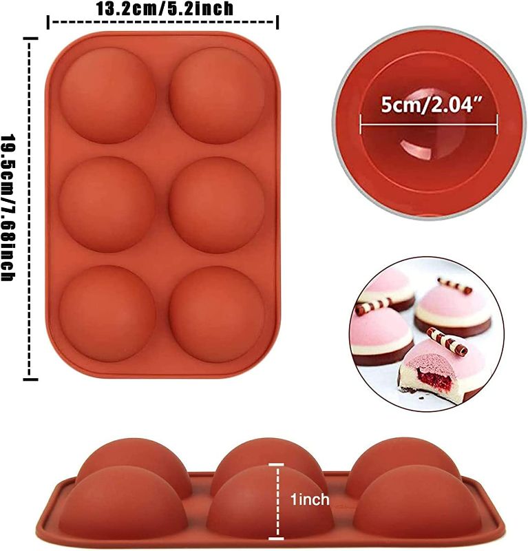 Photo 3 of 6 Holes Silicone Mold for Chocolate Bomb, 2 Pack Semi Sphere Baking Molds For Making Cake, Jelly, Mousse, Pudding, Handmade Soap, BPA Free Baking Mould New