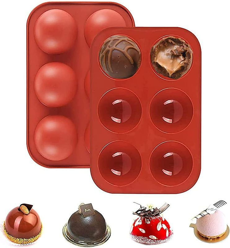 Photo 1 of 6 Holes Silicone Mold for Chocolate Bomb, 2 Pack Semi Sphere Baking Molds For Making Cake, Jelly, Mousse, Pudding, Handmade Soap, BPA Free Baking Mould New