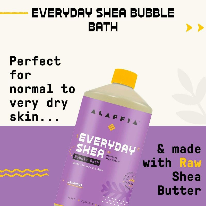 Photo 4 of Alaffia - Everyday Shea Bubble Bath, For All Skin Types, Soothing Support for Deep Relaxation and Soft Moisturized Skin with Shea Butter and Yam Leaf, Fair Trade, Lavender, 32 Ounces New