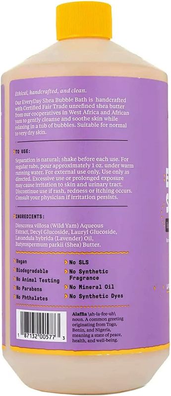 Photo 2 of Alaffia - Everyday Shea Bubble Bath, For All Skin Types, Soothing Support for Deep Relaxation and Soft Moisturized Skin with Shea Butter and Yam Leaf, Fair Trade, Lavender, 32 Ounces New