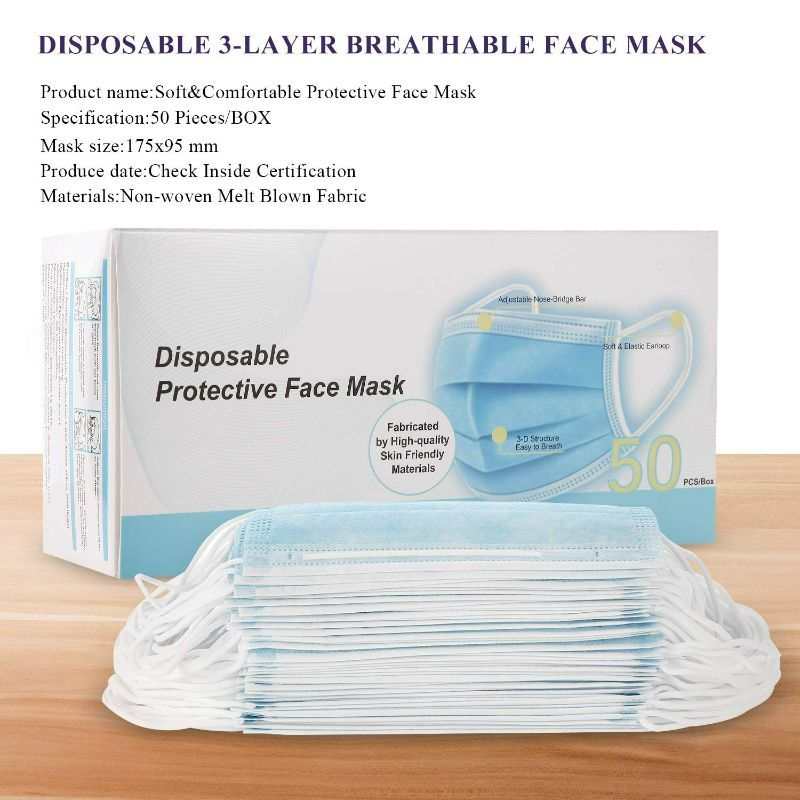 Photo 2 of Hxihan Disposable Face Mask 3-Layer 50 Pcs Protective Safety Masks Comfortable Filter Dust Air Pollution Single Use Face Mask Pack of 50(Red) New