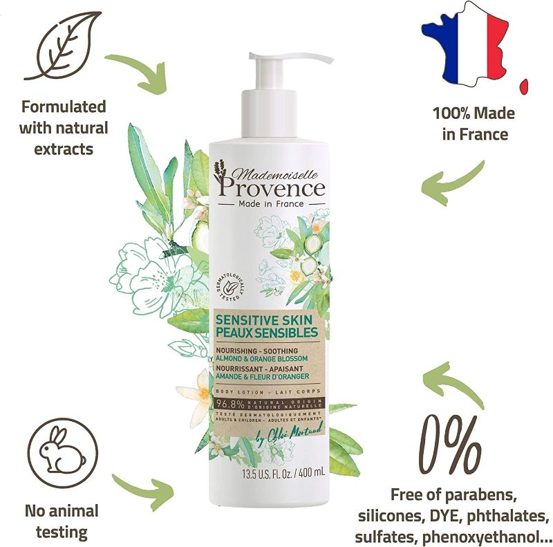 Photo 2 of Mademoiselle Provence Shea Butter Body Lotion Organic Sweet Almond and Orange Blossom Extract | Sensitive Dry Skin Nourishing Soothing Natural Vegan Body Cream | For the Whole Family 13.5 fl oz new