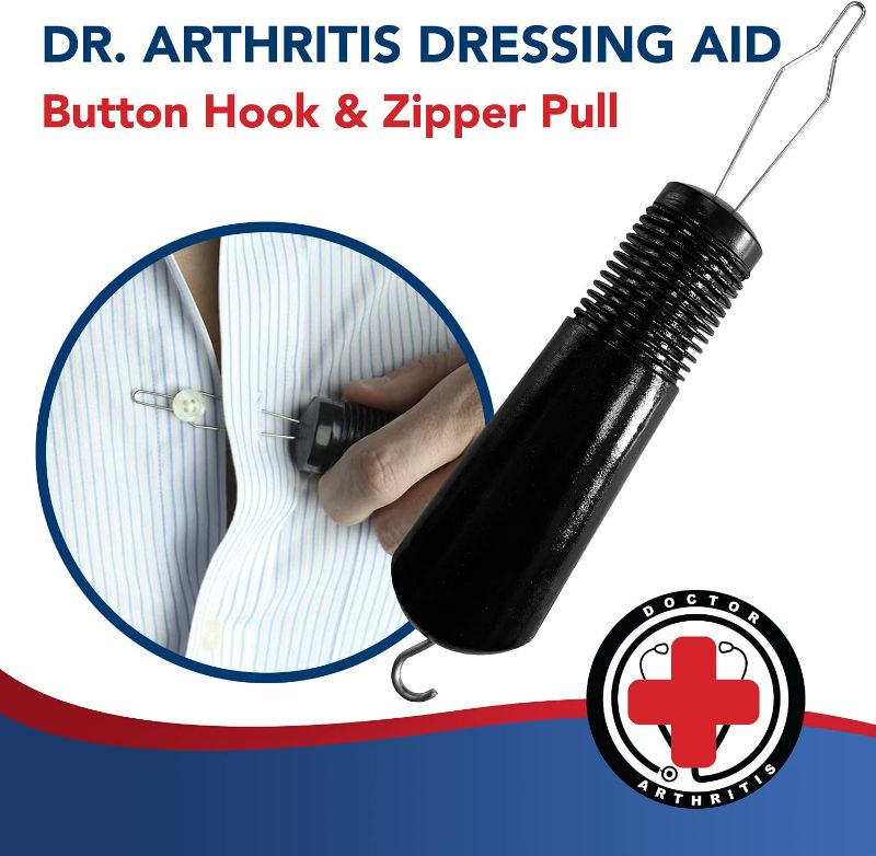 Photo 1 of Button Hook & Zipper Pull, Assist, Helper Device, Dress Clothes Tool, Button Shirts Aid, One Hand, Disability, Handicapped and Seniors by Dr. Arthritis (Single) new