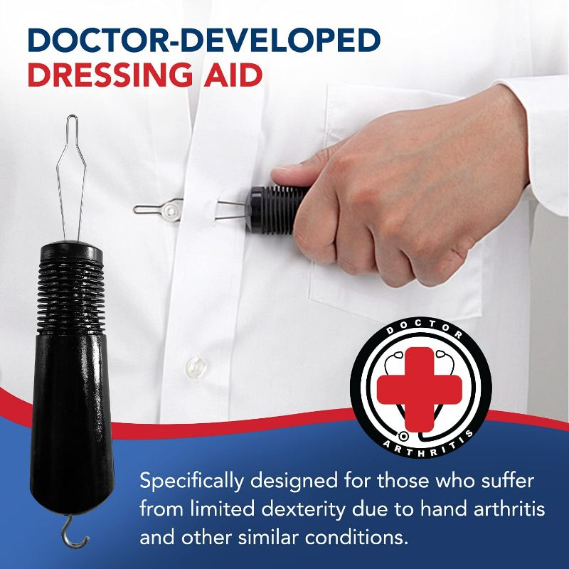 Photo 2 of Button Hook & Zipper Pull, Assist, Helper Device, Dress Clothes Tool, Button Shirts Aid, One Hand, Disability, Handicapped and Seniors by Dr. Arthritis (Single) new